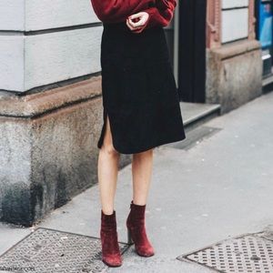 Gently used burgundy velvet booties